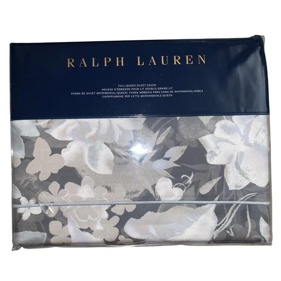 Ralph Lauren Avery Full Queen Duvet Cover Floral Grey White Luxury Bedding - Picture 1 of 13